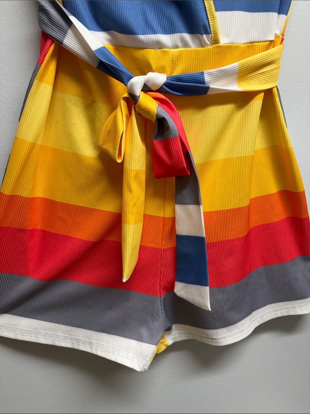 Striped Tie-Waist Romper in Yellow Multi - Picture 3 of 4
